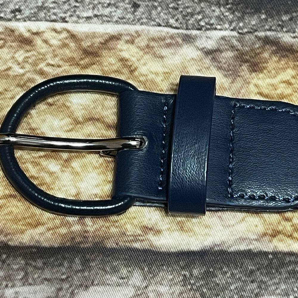 Womens Stretch Woven Elastic Belt Covered Buckle Faux Leather Navy Blue Size 32 - Picture 5 of 8